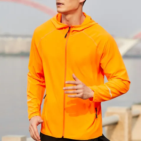 帽衫春秋季长袖拉链四面弹荧光跑步外套男女风衣轻薄户外透气运动