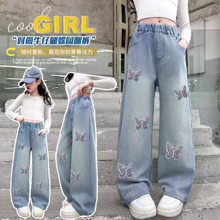 女童牛仔裤春款2026新款中大童韩版洋气女孩休闲直筒宽松牛仔裤潮