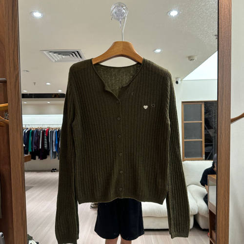 秋新老钱风V领麻花针织开衫女