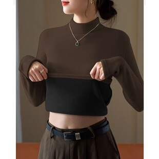 秋冬新款莫代尔加绒加厚打底衫女洋气修身保暖一体绒内搭长袖上衣