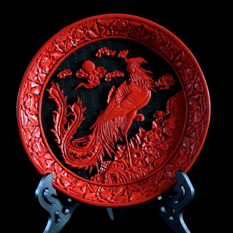 扬州漆器雕漆盘精致摆件居家装饰外事礼品