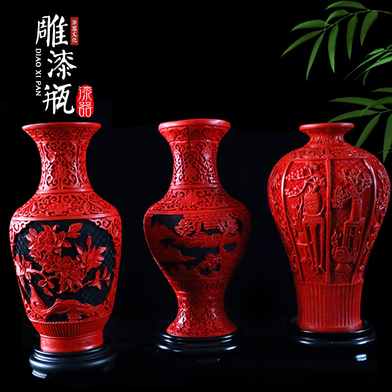 扬州漆器12寸13寸雕漆花瓶居家装饰品