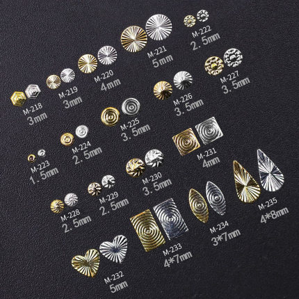 新款金色美甲螺纹圆形铆钉美甲饰品指甲桃心金属花纹螺旋纹螺旋钉