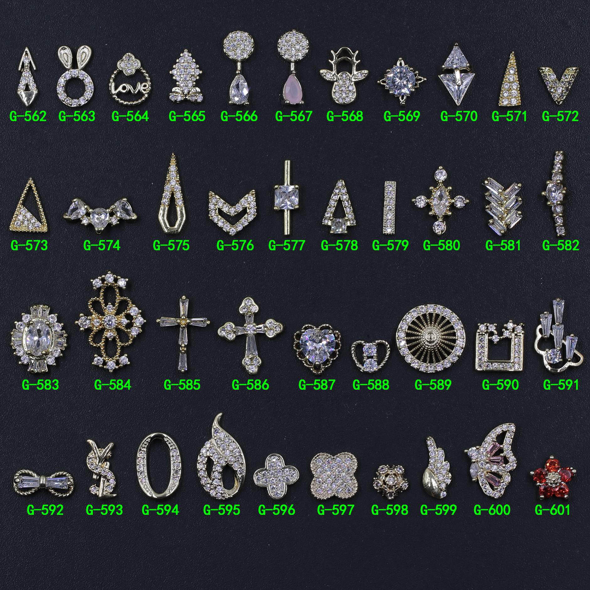 新款网红美甲锆石饰品奢华超闪微镶钻石蝴蝶翅膀桃心形十字架三角