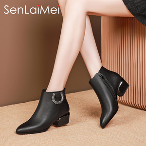 Spring and autumn new single boots Martin boots female in the leather boots female thick shoes leather casual large size women's boots