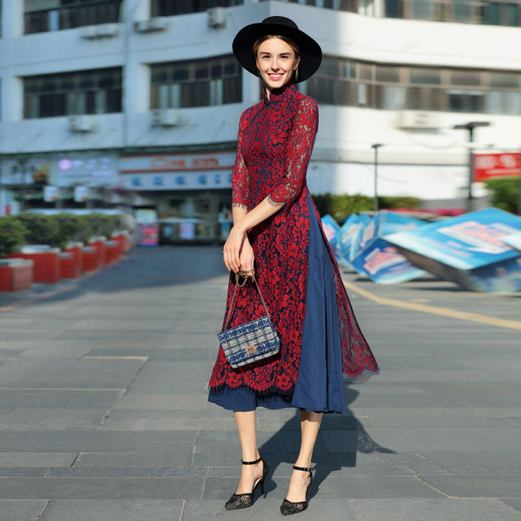 [Puyaxi]spring and autumn new pattern Retro Slim dress Double color Lace dress Vietnam Audrey cheongsam XF3083in the Women's clothing/Boutique , Wedding/Cheongsam/Formal dress , Cheongsam  category - from Buy2taobao.com to provide professional Taobao agent buy service