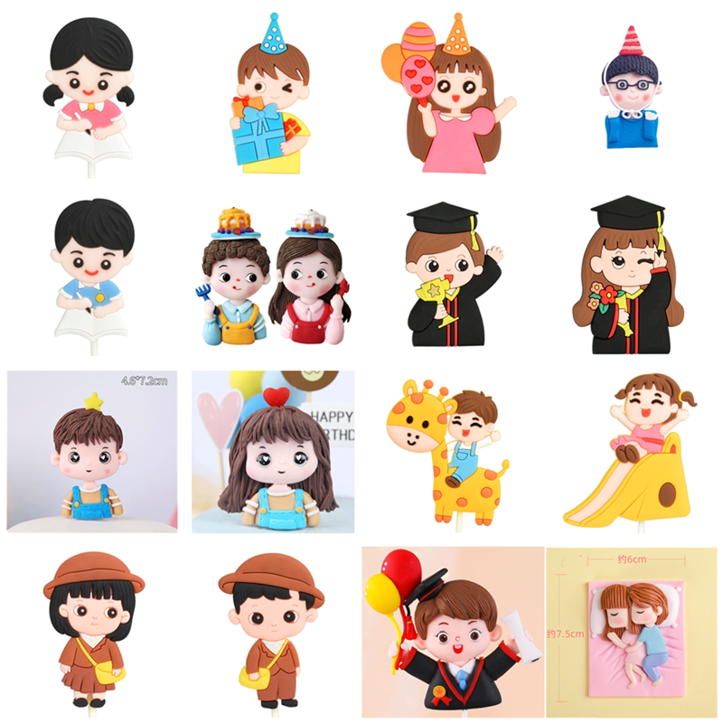 六一儿童节博士小朋友小宝贝滑滑梯女孩骑鹿男孩蛋糕装饰礼物软陶