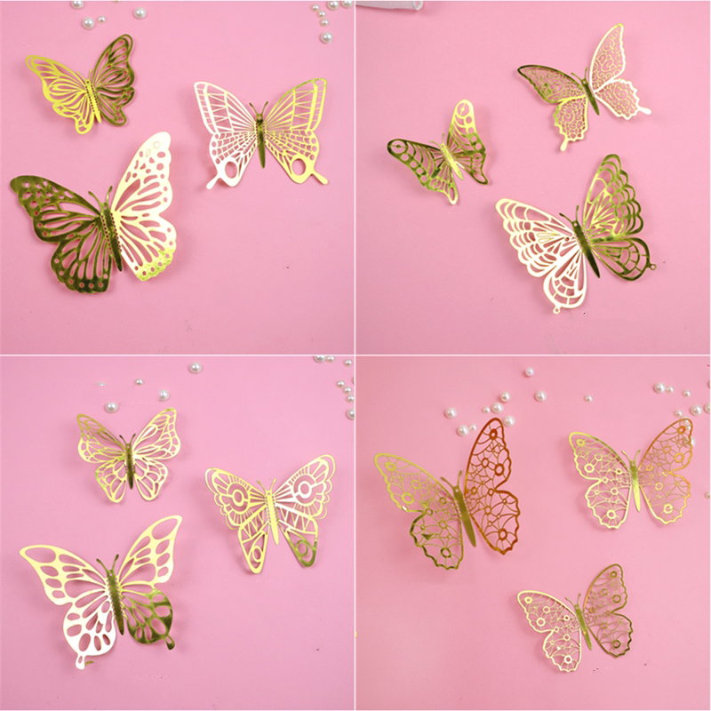 金色蝴蝶蛋糕装饰闪金蝴蝶维美镂空蝴蝶场景装扮甜品台生日装饰
