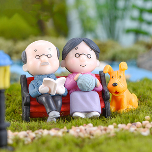 寿星寿婆老人过寿造型工艺椅子凳子金婚银婚装饰老两口看书织毛衣