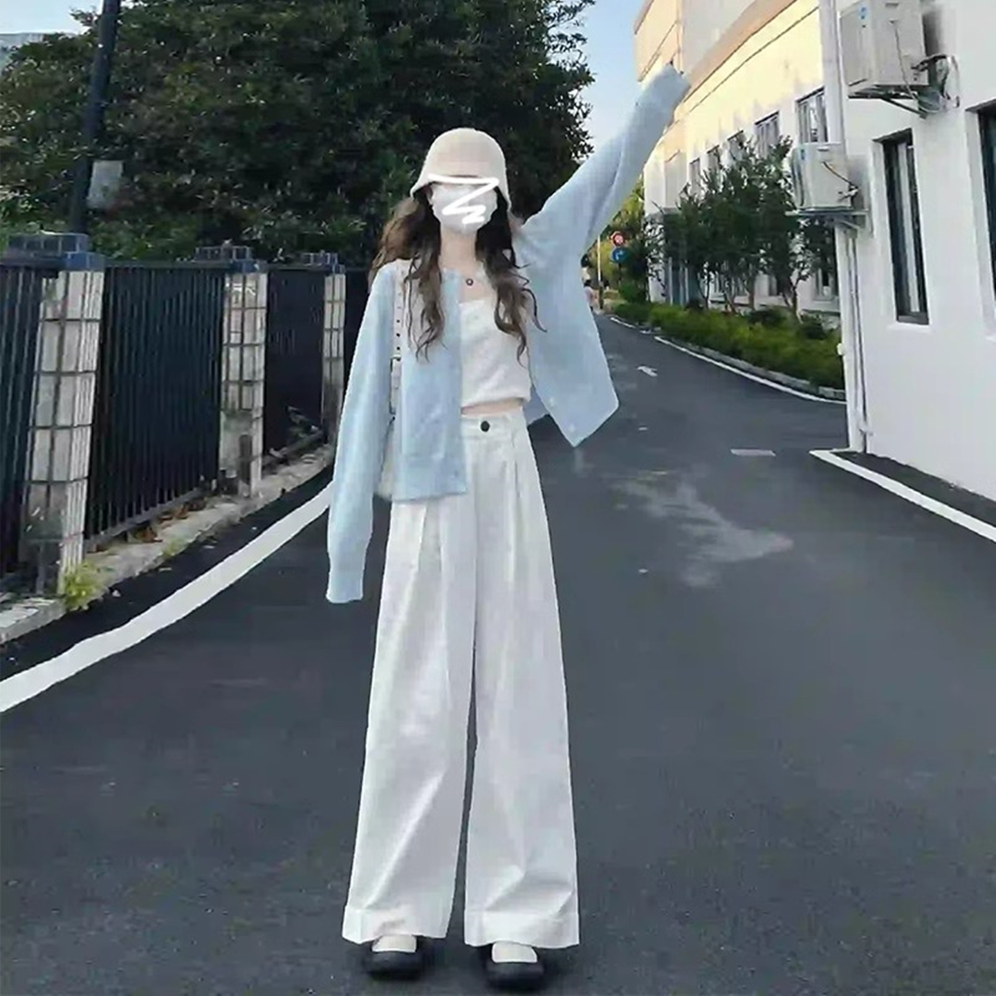 蓝色针织开衫上衣春秋冬季薄款慵懒百搭宽松小个子短款毛衣外套女