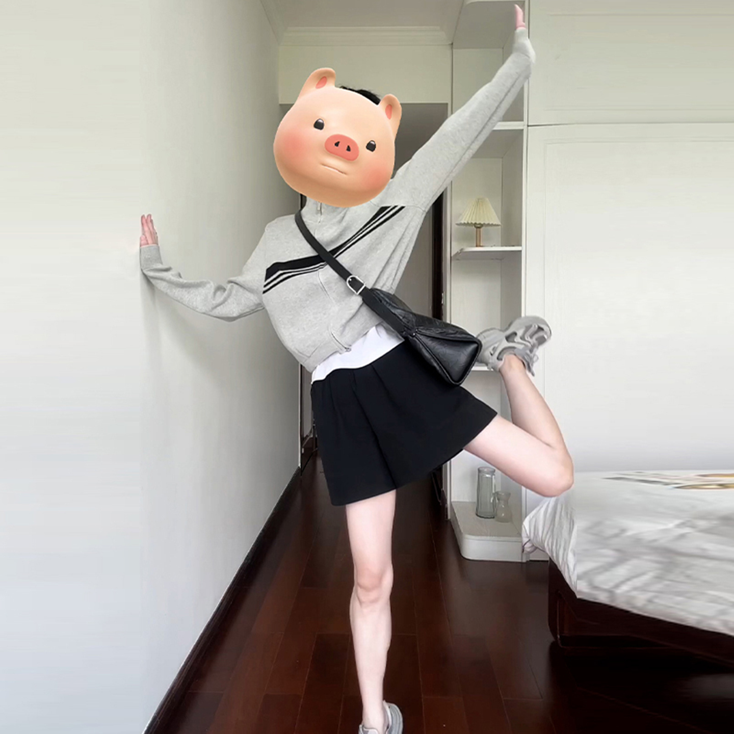 美式复古灰色立领拉链毛衣外套女秋冬新款小个子外搭针织开衫上衣