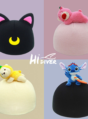 原创可爱滑雪头盔套 露娜猫耳朵草莓熊卡通单板双板电动车安全帽