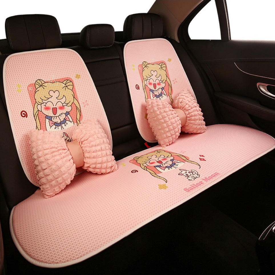 卡通可爱汽车坐垫美少女战士车载座套萌趣夏季透气凉垫怀旧车装饰