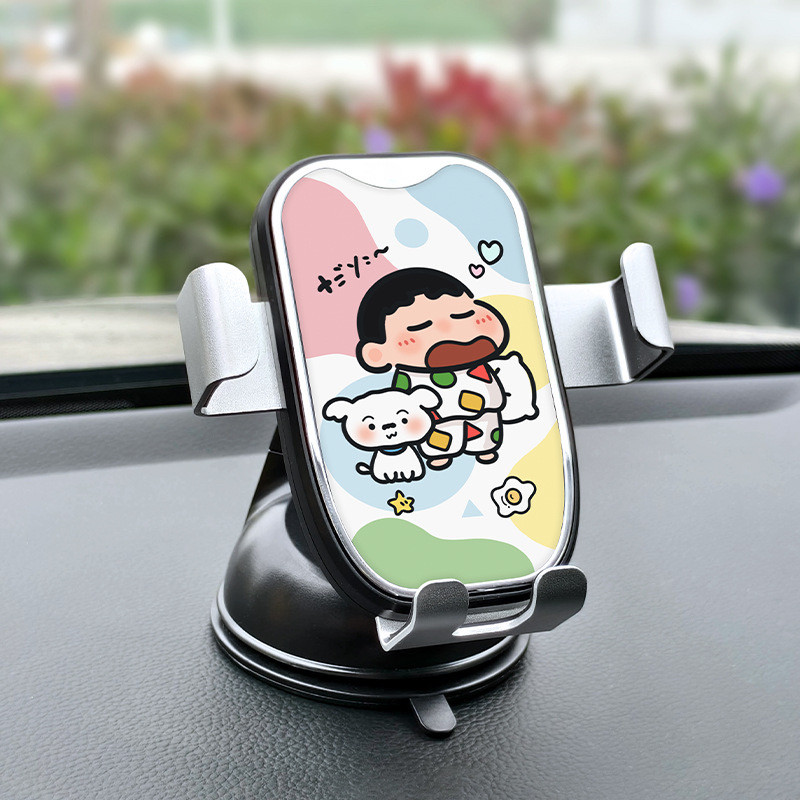 蜡笔小新车载手机支架汽车仪表台卡通吸盘固定导航支撑架小白装饰