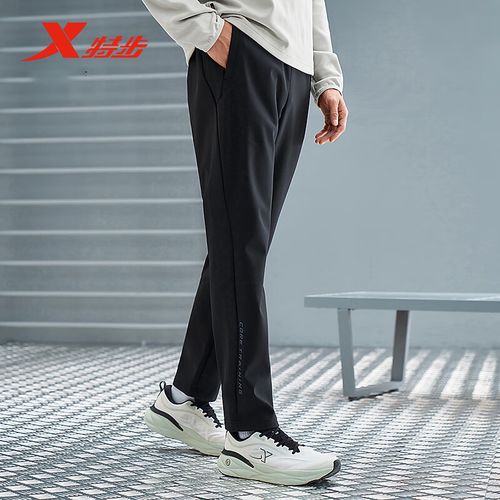 特步梭织长裤男加绒训练运动长裤