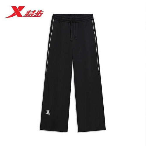 特步女冬季加绒直筒针织长裤