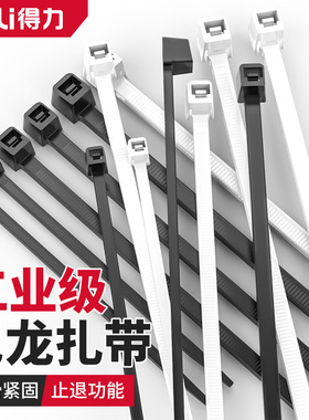 得力尼龙自锁塑料卡扣园艺固定捆绑加厚宽束线带黑色塑料尼龙扎带