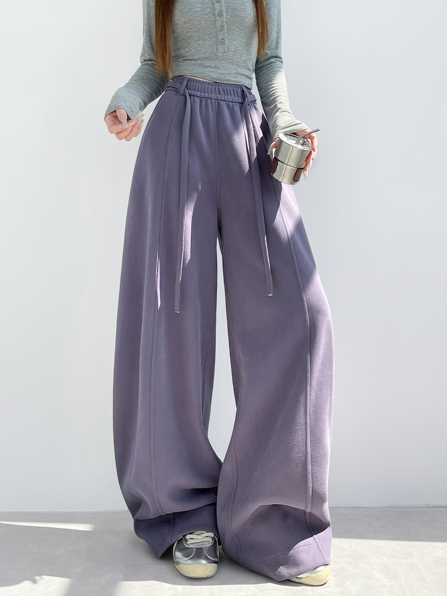 抽绳南瓜阔腿裤女秋2025新款高腰宽松休闲裤小个子慵懒感弯刀卫裤