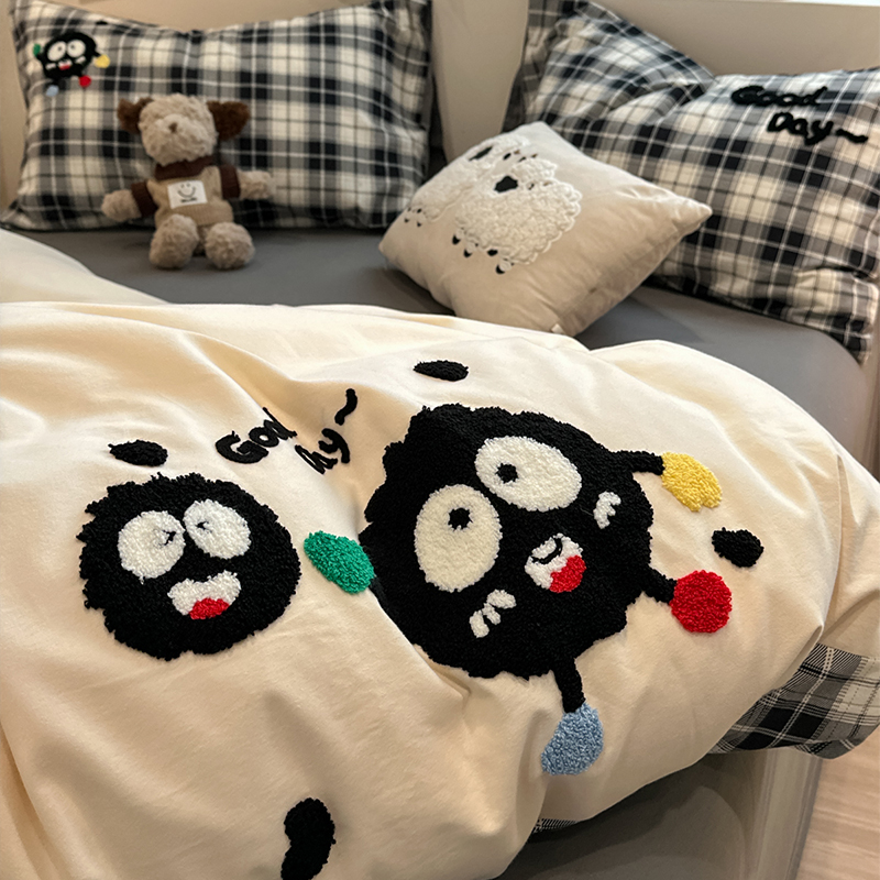 A类卡通可爱小煤球加厚磨毛被套单件全棉纯棉冬季单人150x200被罩