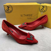 34码 特价 子时尚 浅口单鞋 断码 处理红色绒布拼色尖头细跟高跟淑女鞋