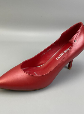 韩版时尚简约真皮尖头细跟高跟鞋红色单鞋女气质百搭款37 39码春