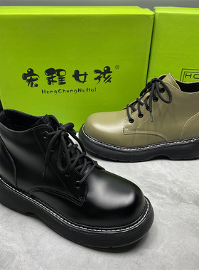 英伦风短款马丁靴女2025年新款冬季复古短靴加绒女绿色靴子39 40