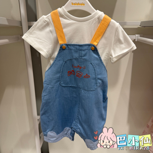 巴拉巴拉男婴小童夏季舒适短袖T恤牛仔背带裤套装2件200226104101