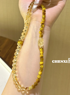 招财进宝天然黄水晶貔貅配金虎石水晶手串女招财进宝手链