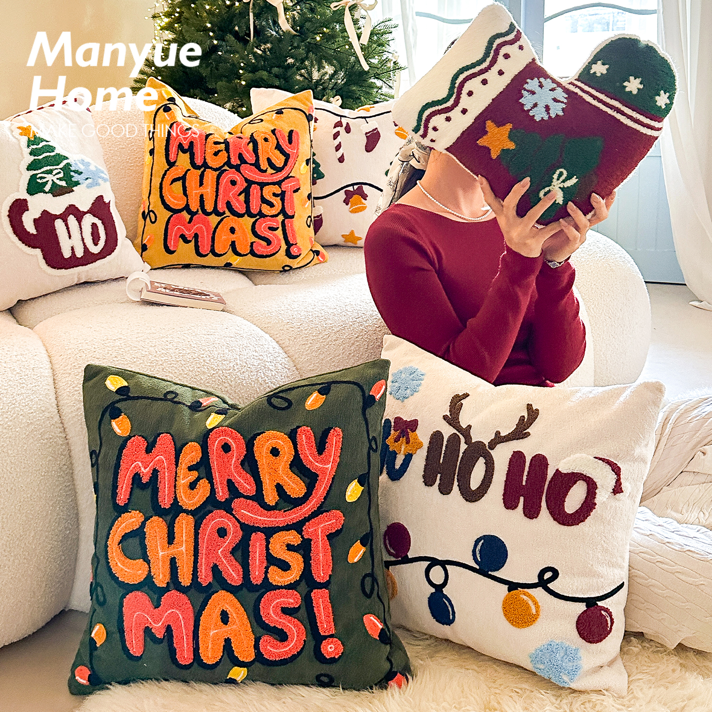 蔓越家圣诞客厅沙发抱枕靠垫腰枕