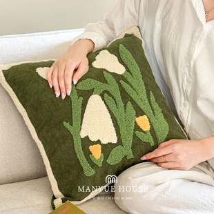 M.life 北欧客厅毛巾绣抱枕靠垫卧室床头靠垫腰枕靠背抱枕套含芯