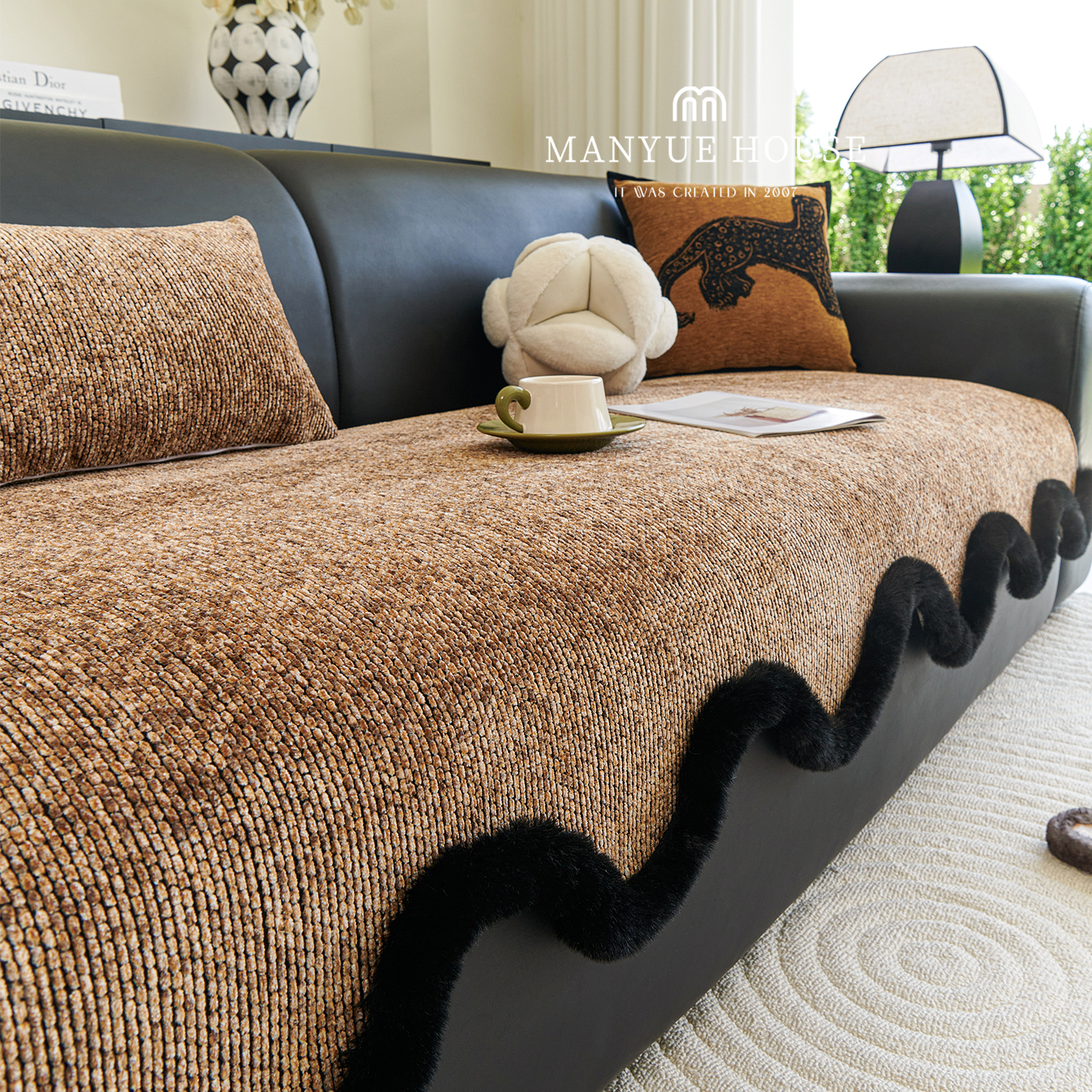 蔓越家轻奢雪尼尔沙发盖巾防滑