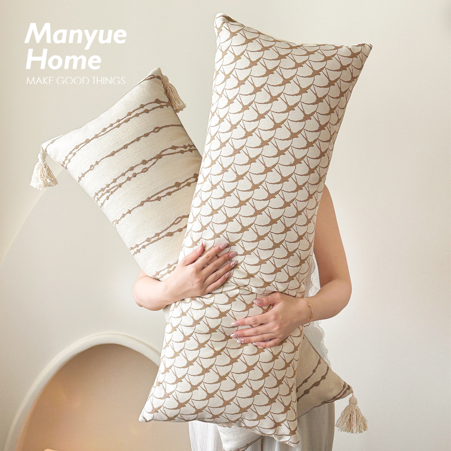 M.life 燕麦色雪尼尔长条枕床头靠垫大靠背软包腰枕靠抱枕套含芯,居家布艺,靠垫/抱枕,淘宝优惠券,粉丝福利购,淘宝优惠卷