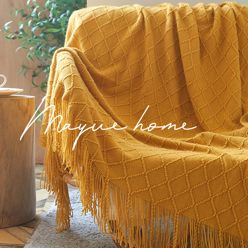 蔓越菱形针织午睡流苏搭巾沙发毯