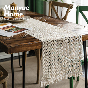 复古棉麻桌旗蕾丝餐垫编织流苏桌布桌垫长条 法式 M.life 中古洋房
