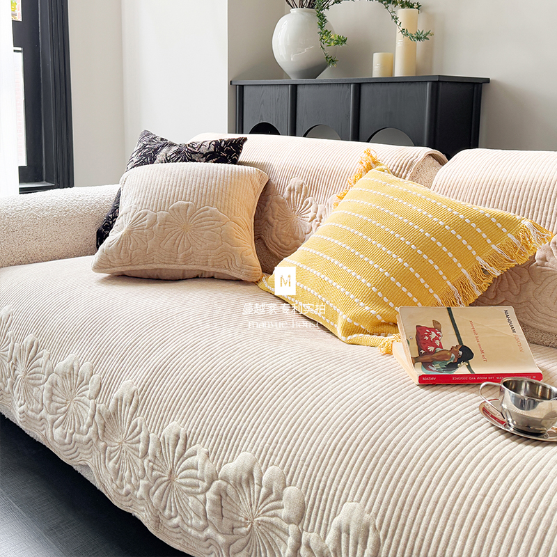 M.life四季全棉沙发垫客厅中古风沙发套罩巾通用防滑法式全棉座垫