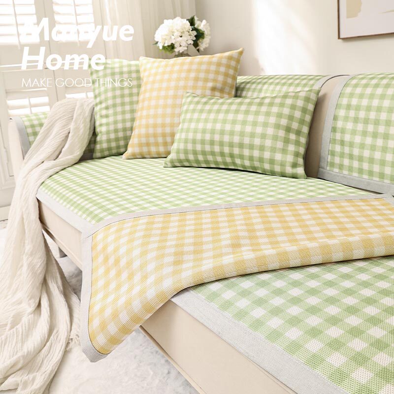 蔓越家 ins复古格子冰丝夏季沙发垫沙发套罩防滑布艺座垫子套罩巾