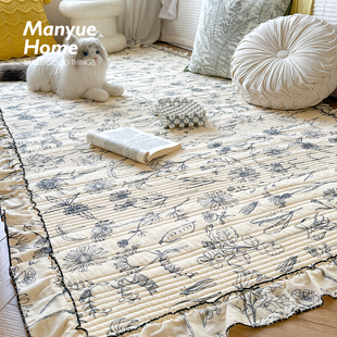M.life 纯棉水洗棉双层纱客厅防滑地垫地毯卧室床边垫满铺地毯