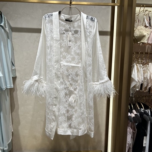 LC48UF1高端LACLOVER兰卡文性感睡袍蕾丝蚕丝鸵鸟毛原5900现货