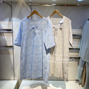 新款华歌尔 WN2043 纯棉舒适透气中袖家居睡裙清新优雅提花828