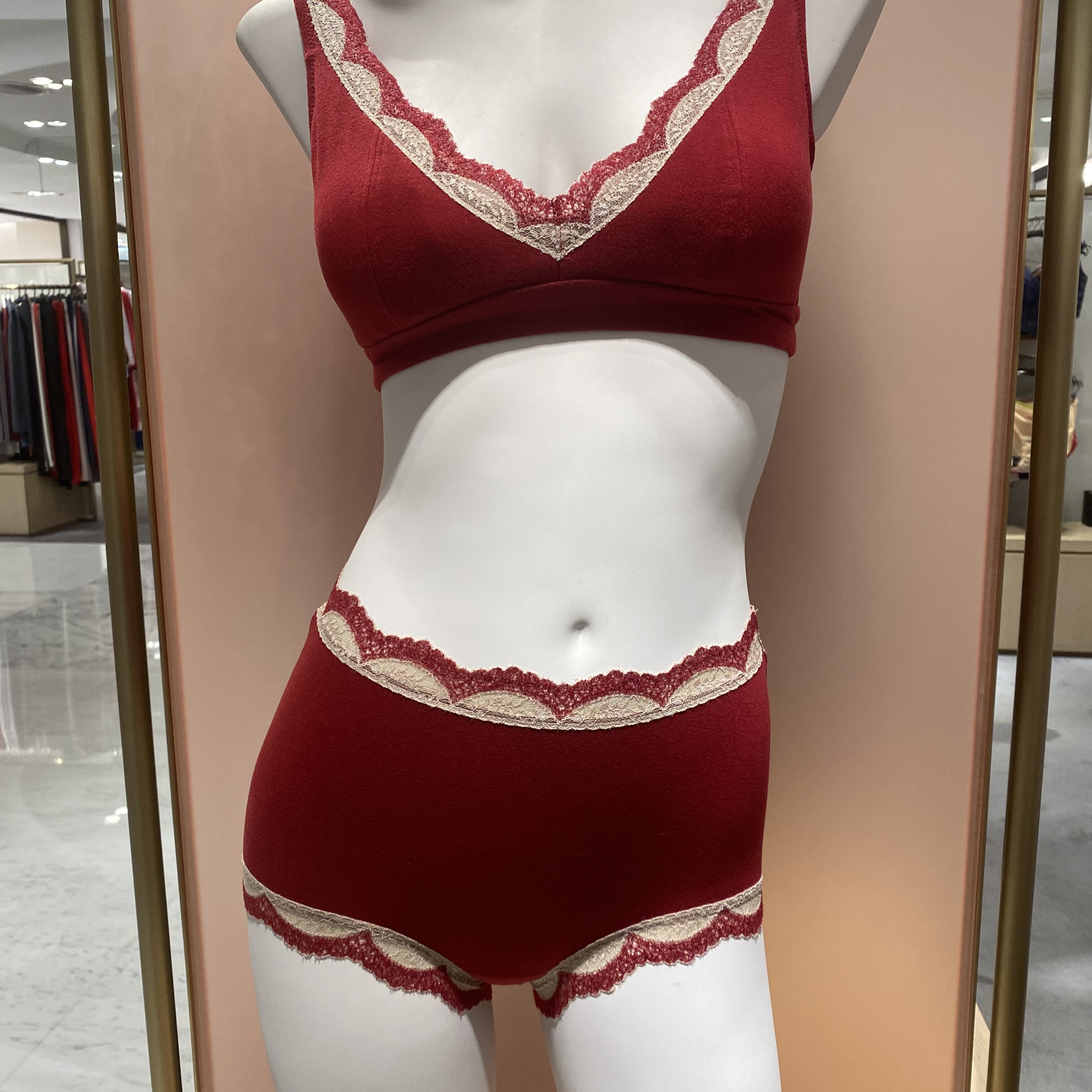 KID BLUE 25冬季纯色蕾丝边磨毛厚款内衣裤KICA304