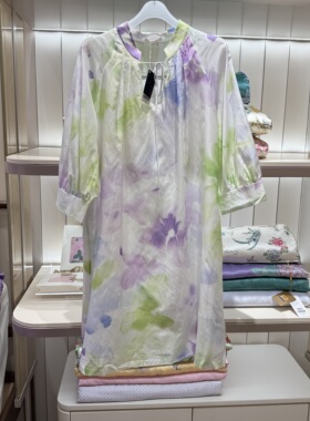 专柜正品爱慕AM44C71家居26夏花女士薄款柔软中长连衣睡裙1499