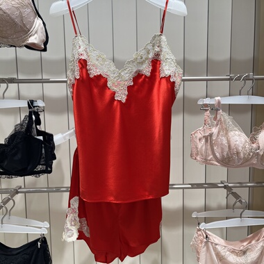 桑蚕丝女兰卡文LC41QF1闪耀星光真丝吊衣LC47QF1短裤喜庆红现货