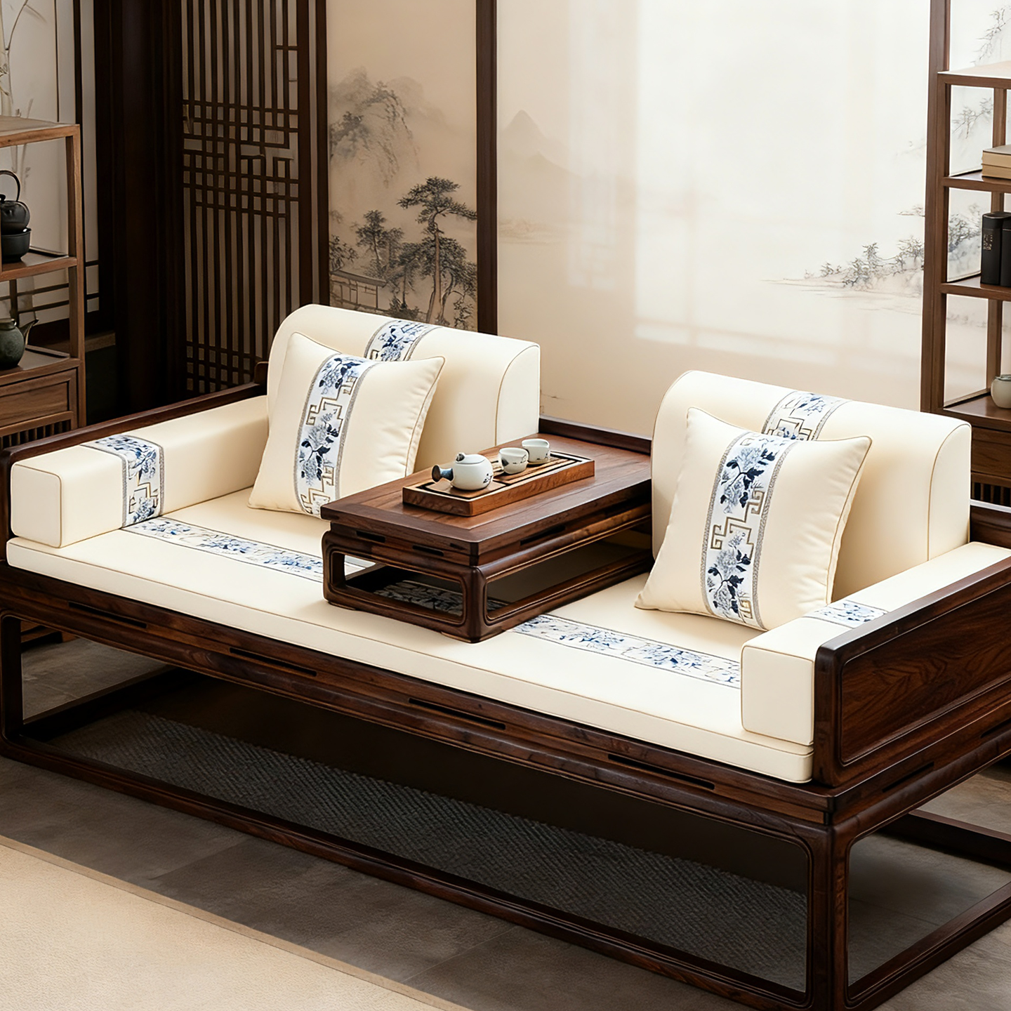 耐磨沙发垫刺绣棉麻防滑新中式