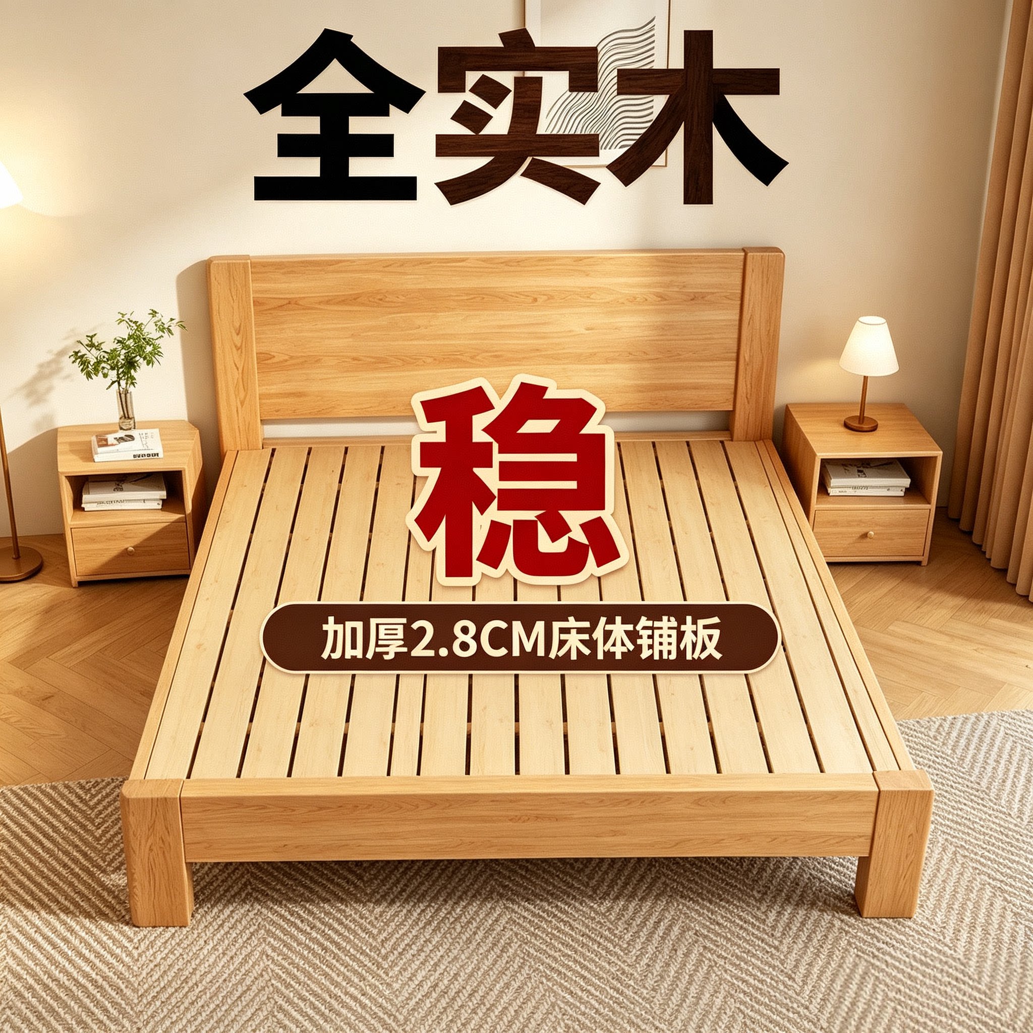 原木风实木床现代简约小户型出租房1.5米单人床1.8米双人床民宿床