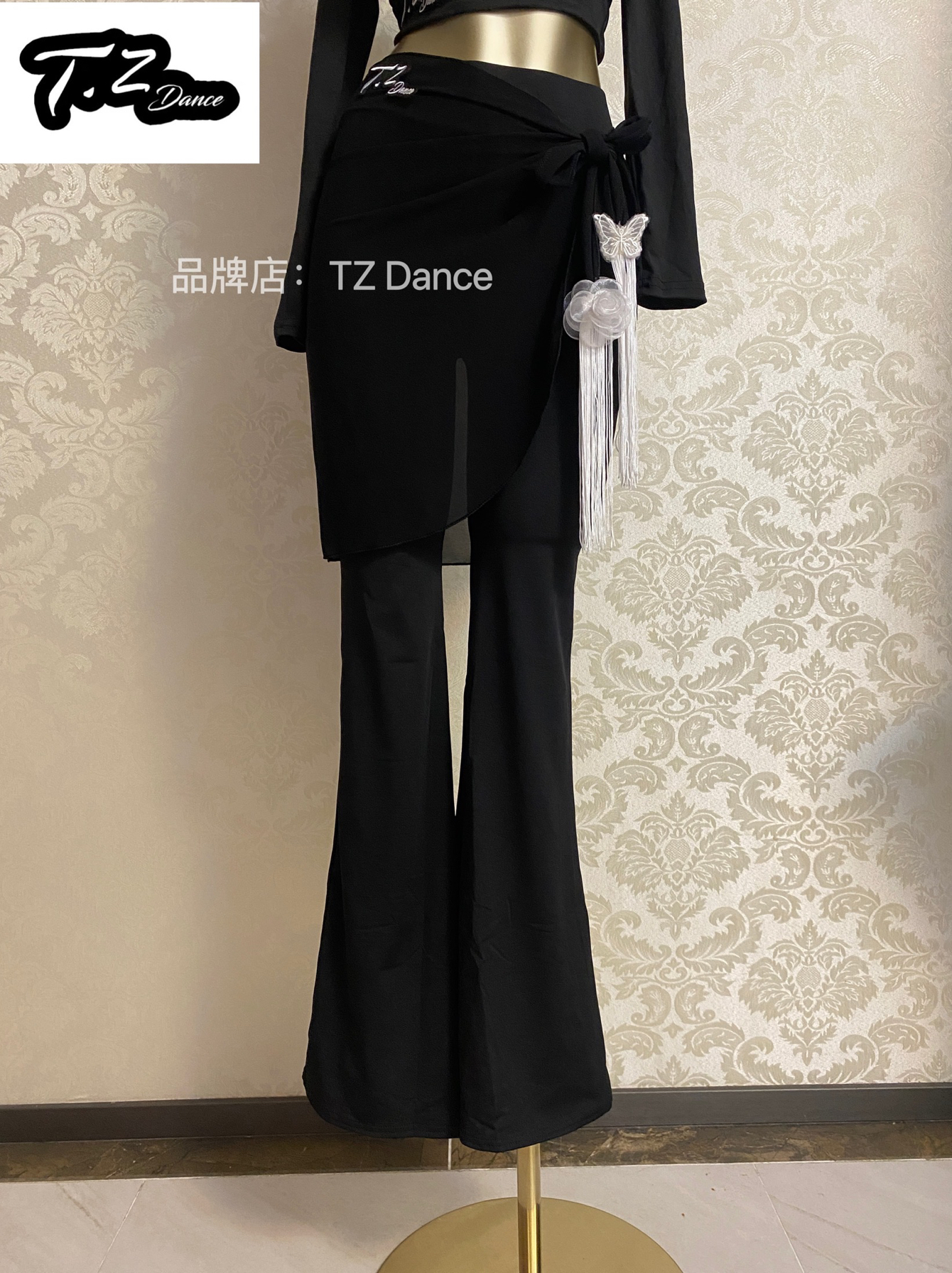 TZ Dance拉丁舞蹈裤子练功服下装女士国标摩登舞喇叭长裤流苏围裙
