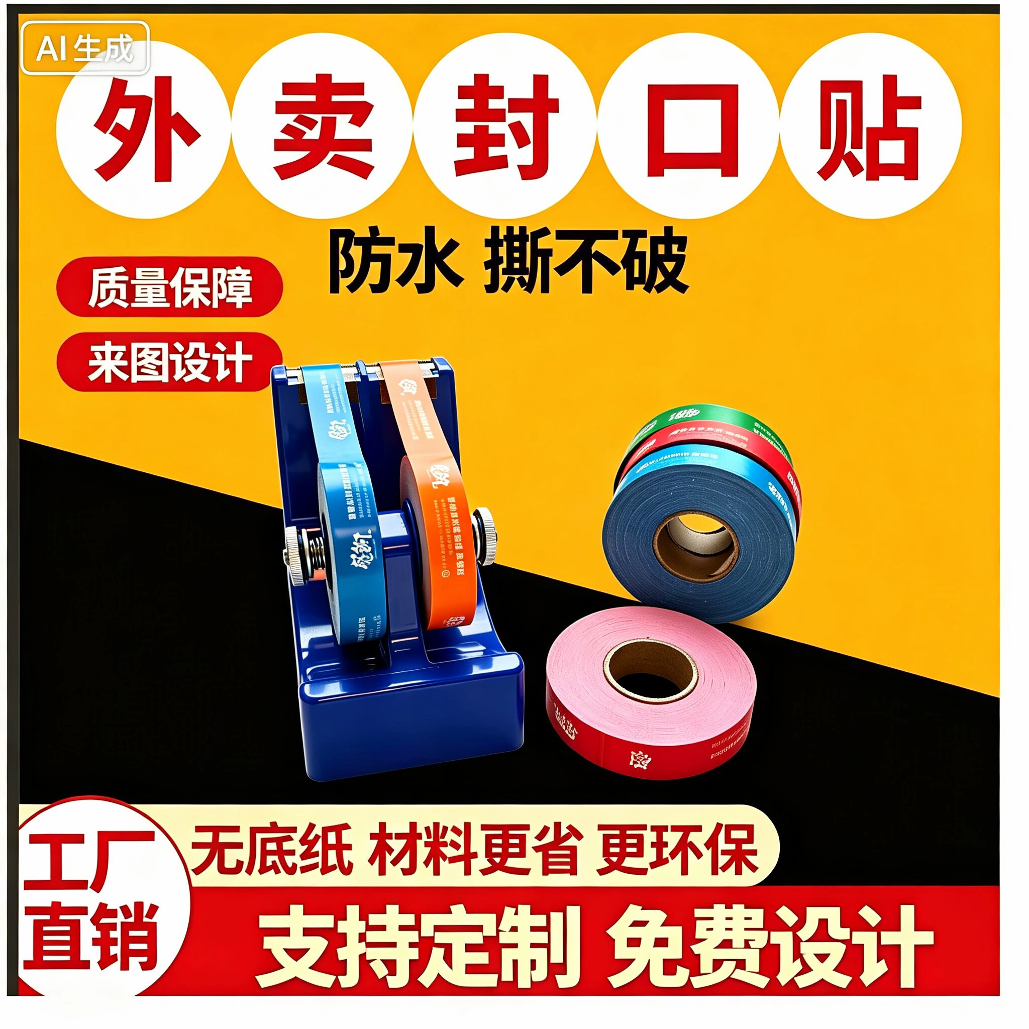 工厂直销外卖封口贴食品封签支持定制可定制片装卷装不干胶标签