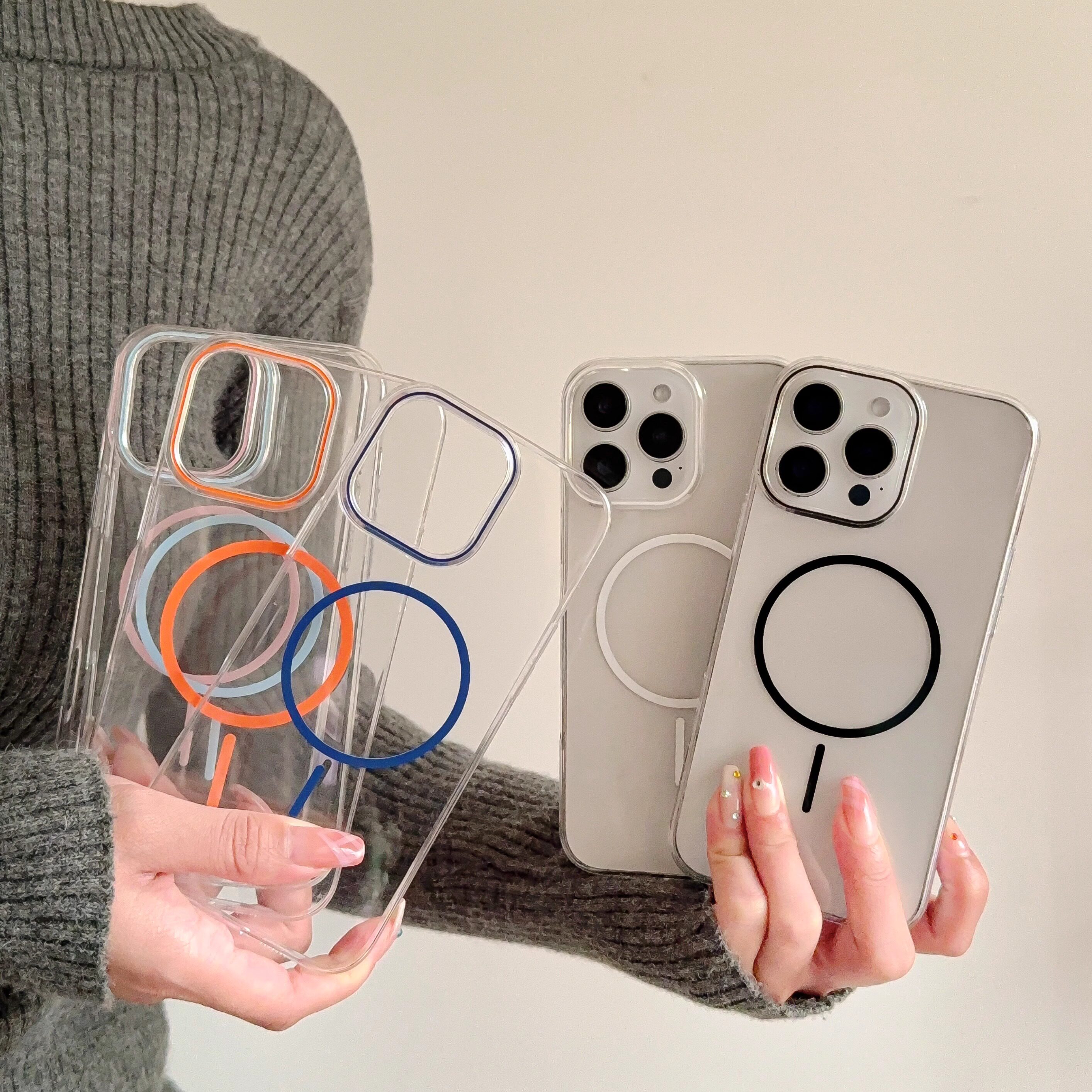 ins简约高级感细圈磁吸适用iPhone16pro手机壳15ProMax新款12透明13不发黄14plus男女11情侣16plus保护套