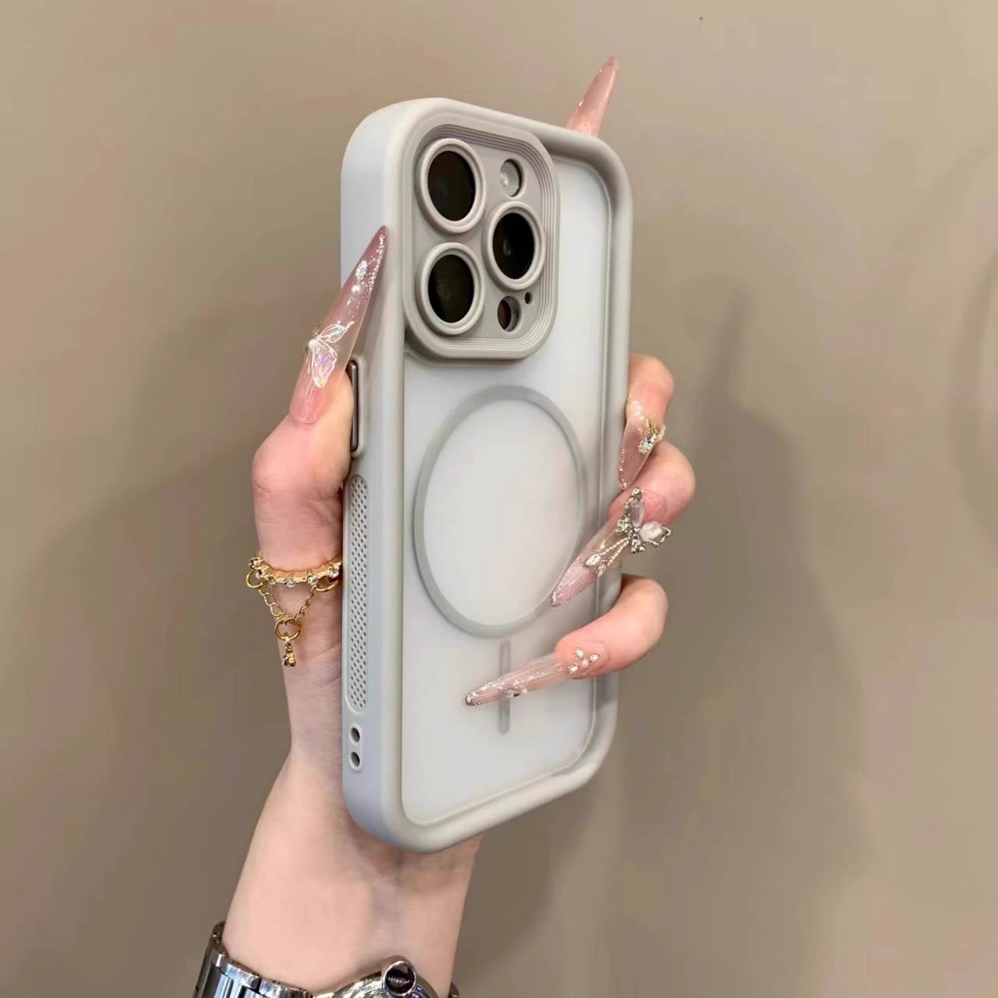 网孔透气散热适用苹果16promax天使眼磁吸防摔手机壳iPhone15肤感磨砂14防摔13二合一11/12男女15plus保护套