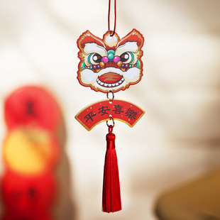 新年春节过年中式红色流苏高级烘焙礼盒包装盒祝福语装饰小挂件