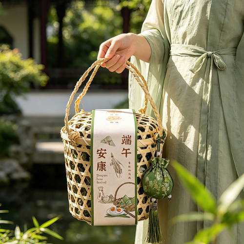 端午高档手提竹篮礼盒定制空盒